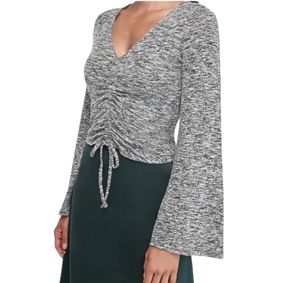 Express Tops - NWT Express Gray Glitter Bell Sleeve Cinched Front Top